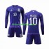 Camisola Argentina 3 Stars Lionel Messi 10 Criança Equipamento Segundo Copa do Mundo 2022 Manga Comprida